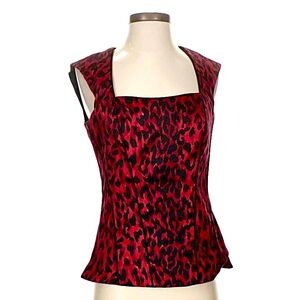 Size 2 White House Black Market Corseted Red Black Leopard Print Zipper Back Top